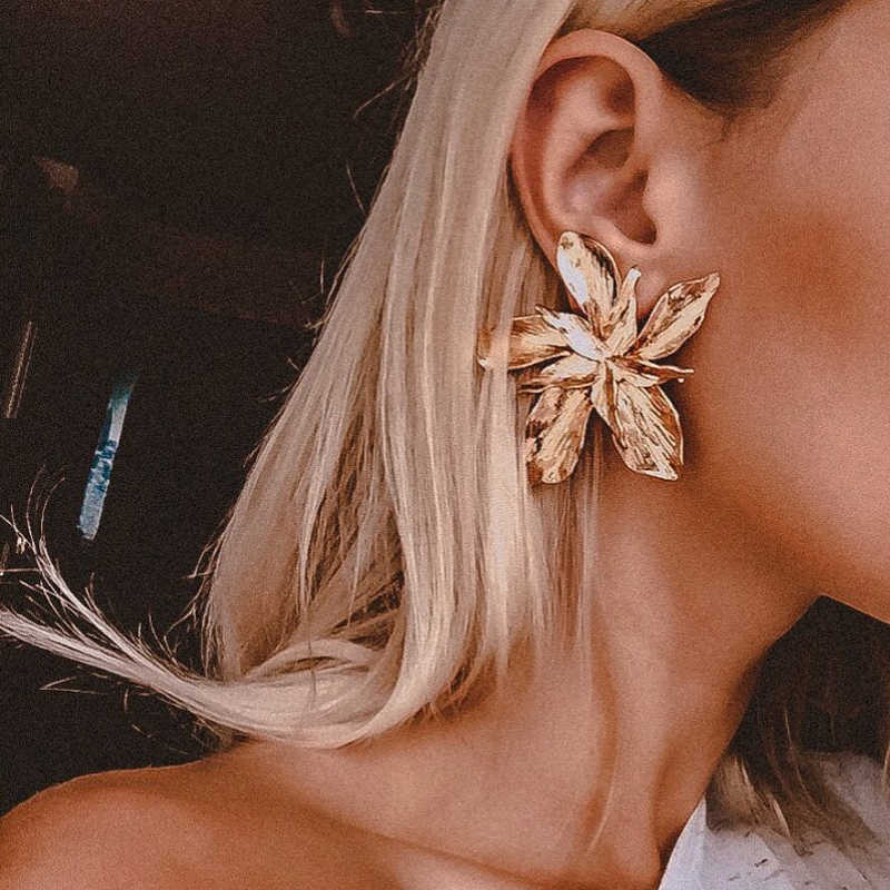 Stud 2020 Vintage Metal Flower Big Women's Gold Silver Geometric Pattern Fashion Brincos Jewelry Earrings G230602-image-873083408
