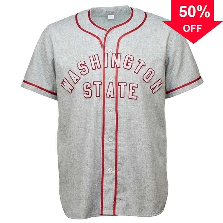 

Xflsp GlaMitNess Washington State University 1948 Road Jersey 100% Stitched Embroidery  Vintage Baseball Jerseys Custom Any Name Any Number, 6 grey