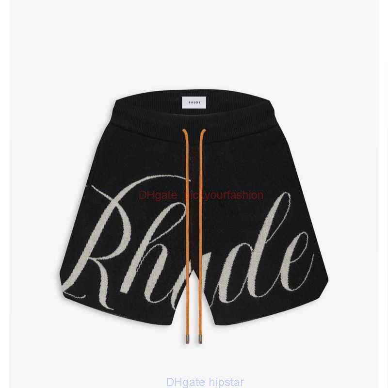 

Designer Short Fashion Casual Clothing Beach shorts High Quality Rhude Classic Letter Jacquard Wool High Street Drawstring Loose Casual Shorts Mens Trend Joggers S, Black