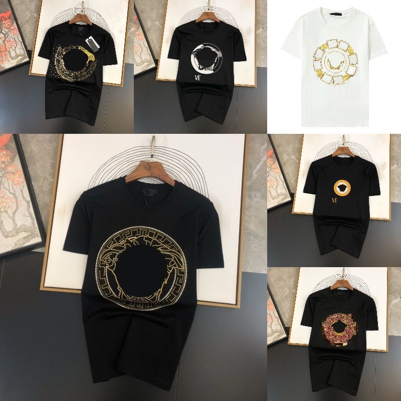 

Mens Summer Designer T Shirt Casual Man Womens Tees With Versaces Shirts Letters Print Short Sleeves Top Luxury Men Hip Hop Street clothes Apparel Veasache Tees, Ivory