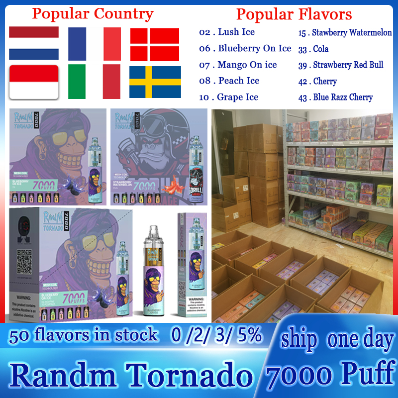 

Original RandM Tornado 7000 Puffs 7K Disposable Vape Pen Puff 7000 Electronic Cigarettes 14ml Pod Mesh Coil 6 RGB Rechargeable vapers desechables 0% 2% 3% 5% Vaporizer