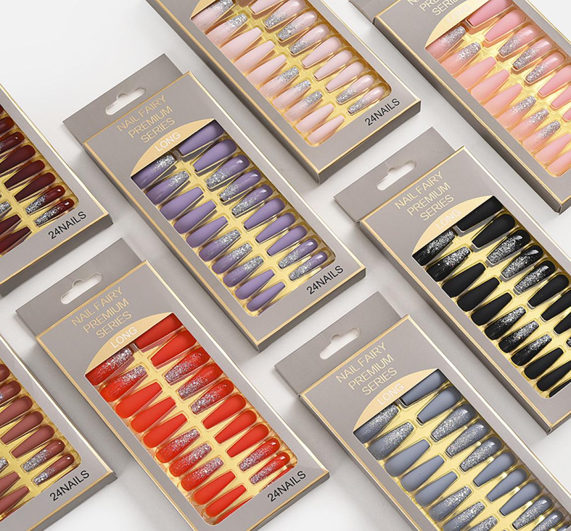 

Matte Frosted Gradient Nail 24pcsset Press on Long Coffin Nails Wearable Detachable False Nails with Adhesive Sticker1740805, Multi