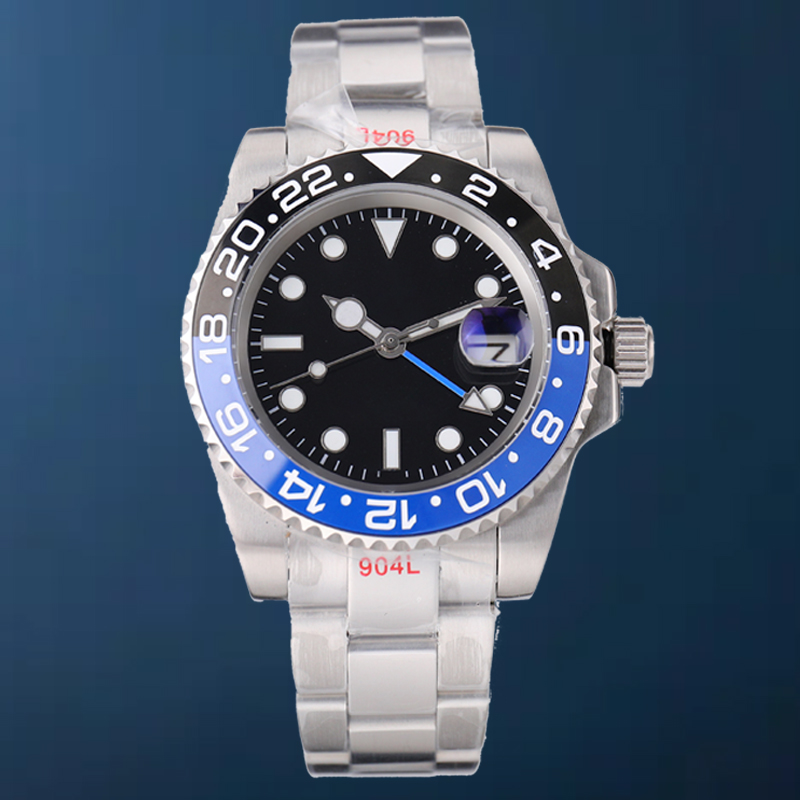 

Classic couple male Luxury watches wrist fashion with black dial 40mm 2813 movement stainless steel slide Buckle lock strap waterproof Black and blue ceramic bezel, S9