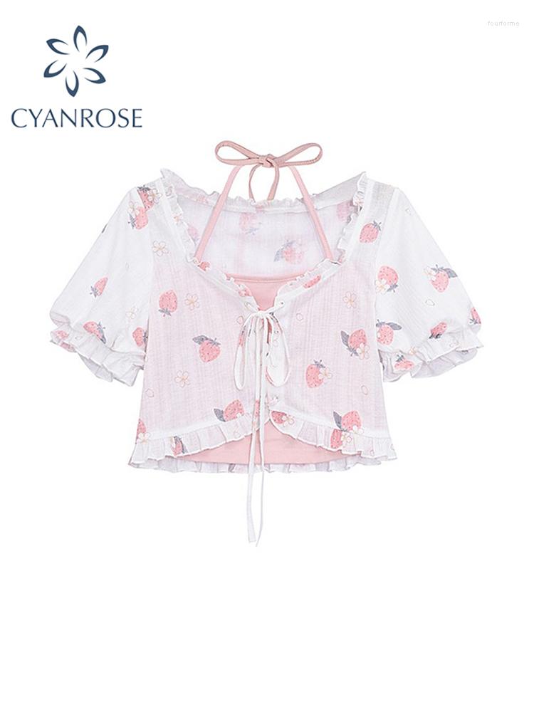 

Women' T Shirts Patchwork Kawaii T-Shirt Korean Y2k Floral Print Summer 90s Fashion Vintage Short Sleeve Crop Top Clothes 2023, Pink