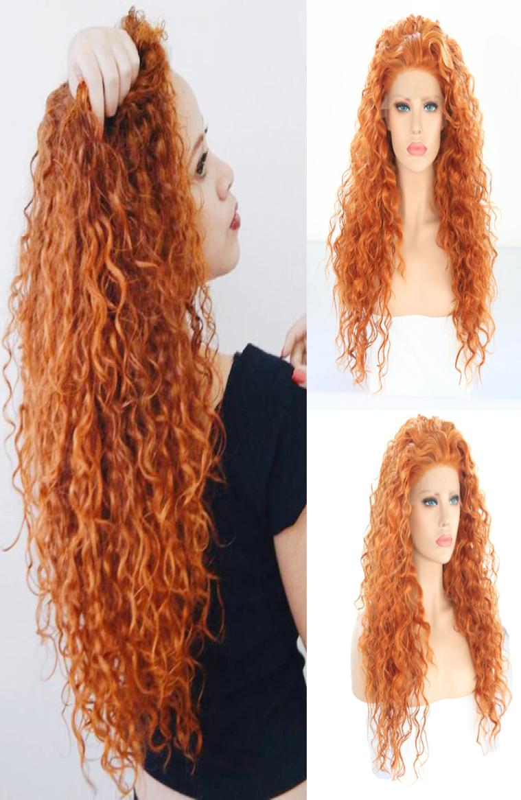 

Long Curly Wig High Temperature Hair Synthetic Lace Front Wig with Baby Hair Glueless Orange Cosplay Wigs for Women9523886, Ombre color