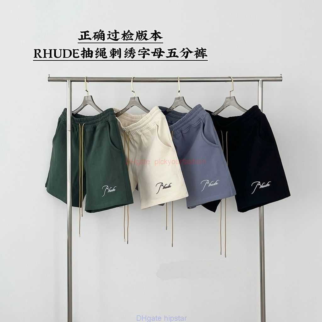 

Designer Short Fashion Casual Clothing Beach shorts Cotton Rhude Embroidered Letter Drawstring Shorts for Men Women Couples High Street Loose Fashion Brand Pants C, Black