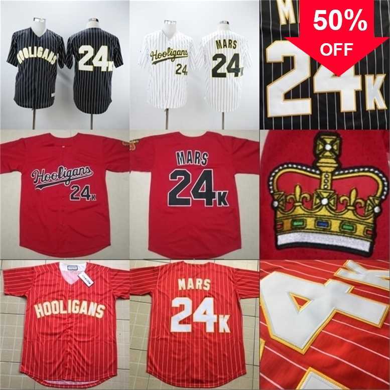 

Xflsp GlaMit Mens 24k Bruno Mars Hooligans Bianco Awards Gessato Jersey Stitched Sewn Button Bruno Mars Baseball Jerseys Cheap Black Red White S-3XL