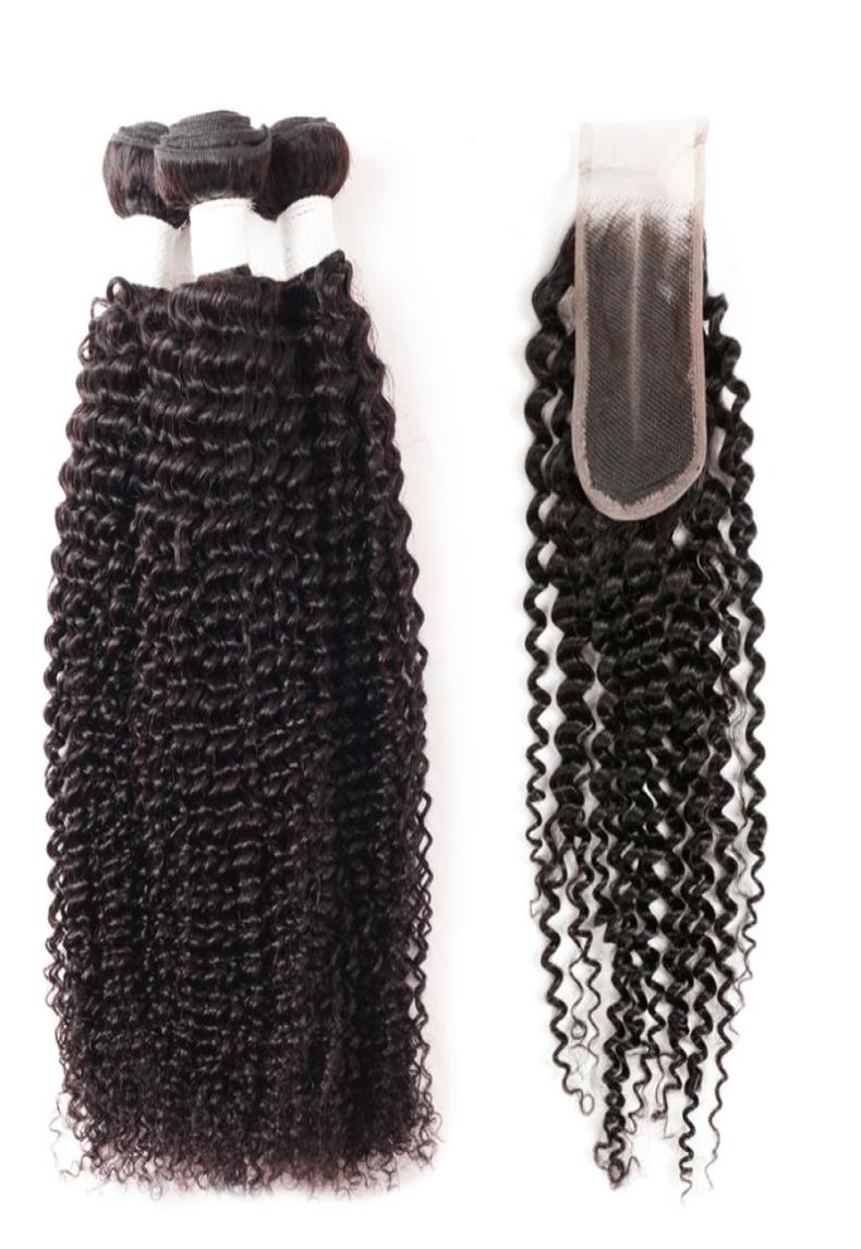 

Ishow Brazilian Human Hair Bundles Kinky Curly 3pcs with 24 Closure Natural Black Whole for Women All Ages 828inch2555501, Natural color