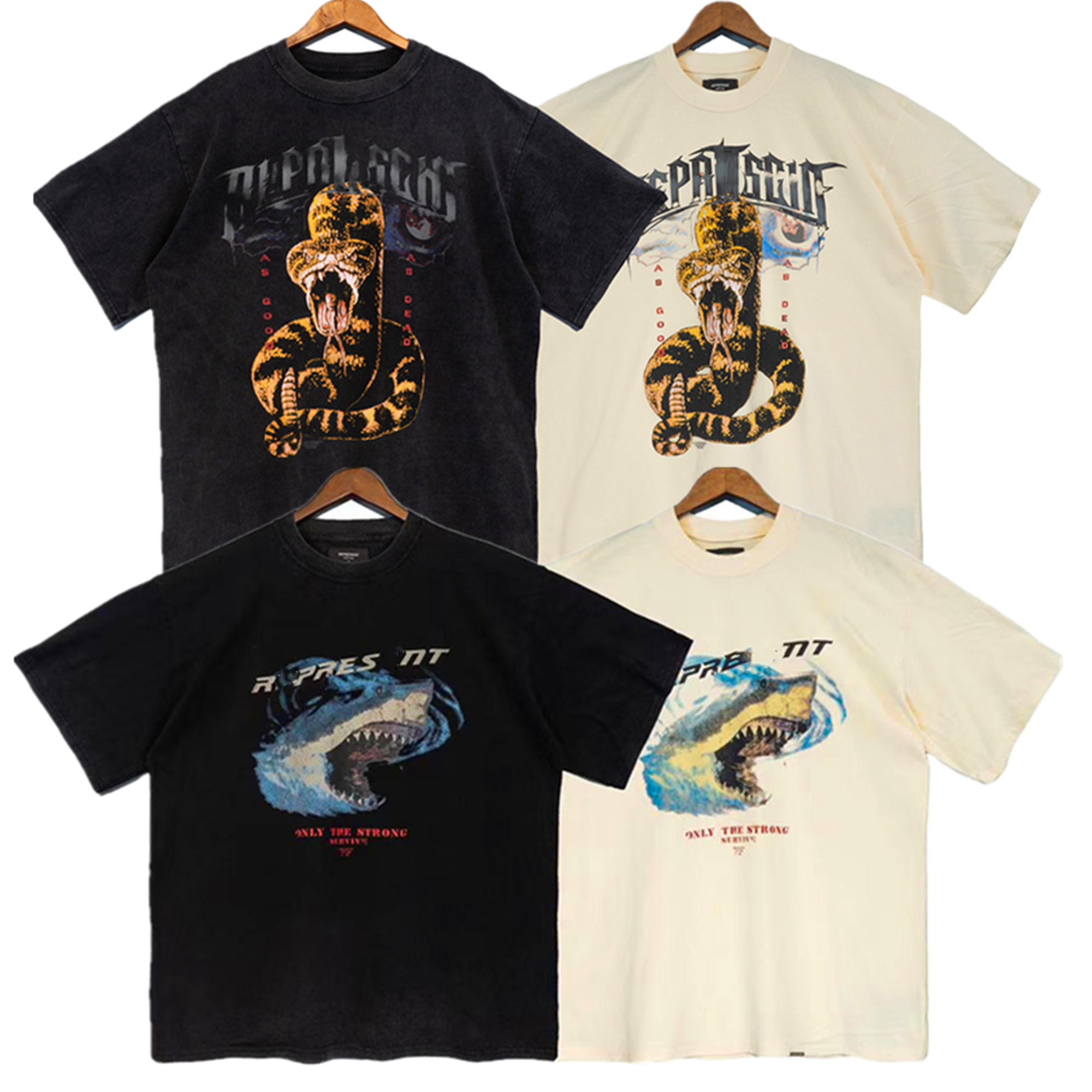 

designer t shirt mens t shirt tshirt High street cotton light luxury couple loose vintage washed distressed doberman shark print embroidered letters A1, Style 51