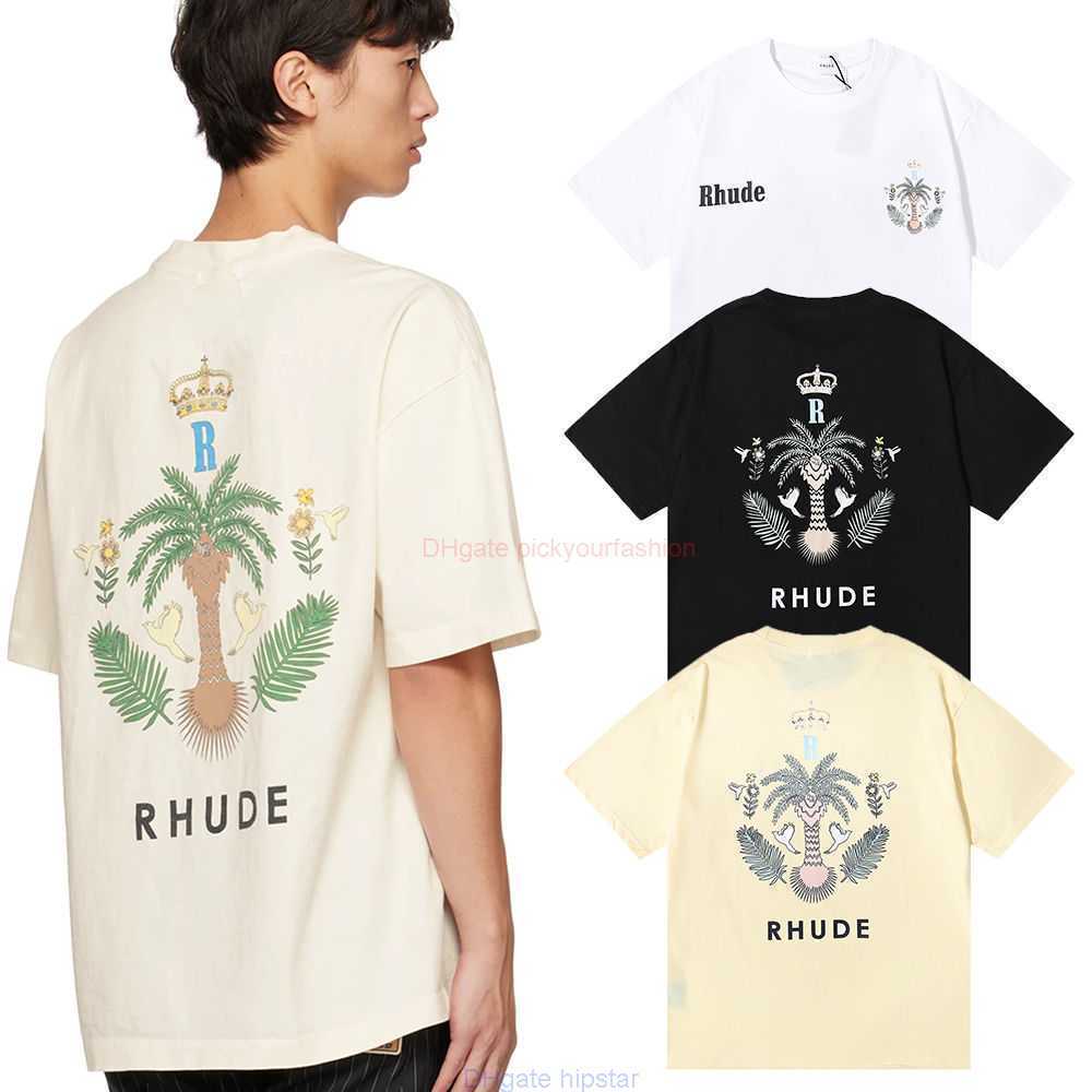 

Designer Fashion Clothing Tees Tshirt Niche Beauty Trend Rhude Las Palmas Coconut Tree Crown Print Double Yarn Pure Cotton Casual Short Sleeved Tshirt for Men Women C, White 5058