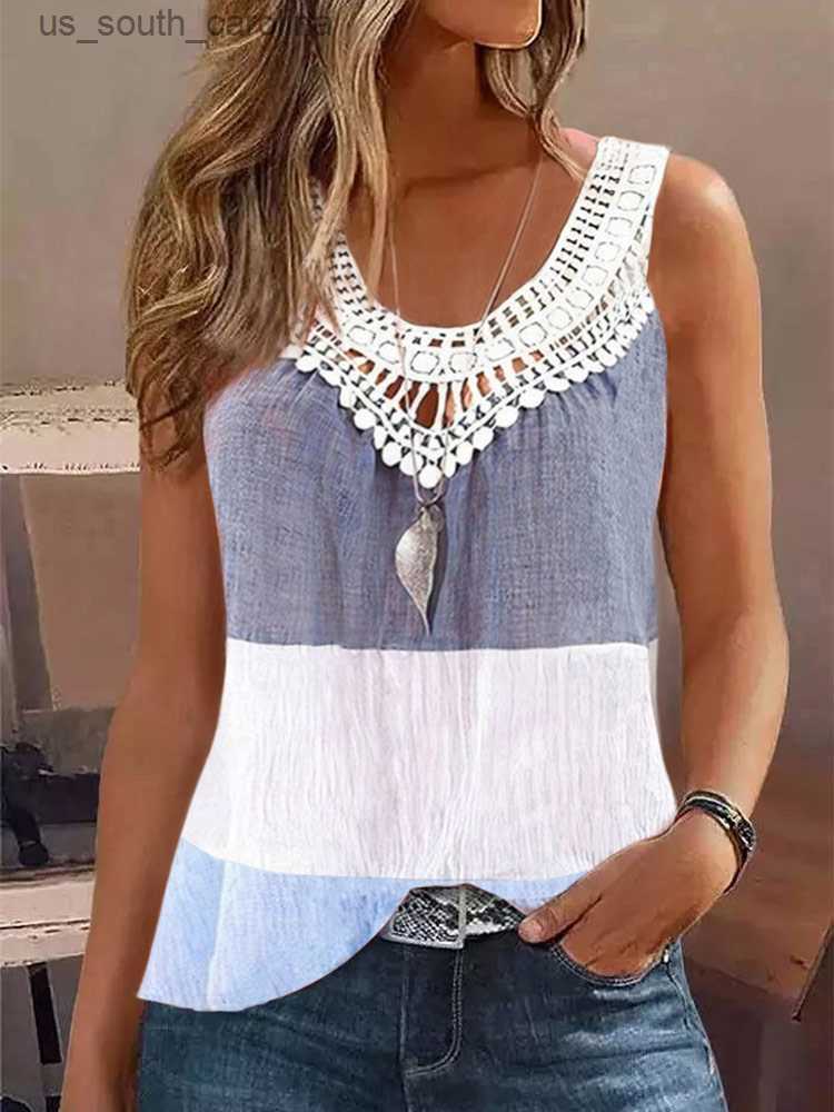 

Camis Women Casual Lace Splicing Color Block Ruffled Pom Pon Tank Literary Retro Cotton Vests Summer V Neck Sleeveless Tank Tops -3XL L230522, Blue