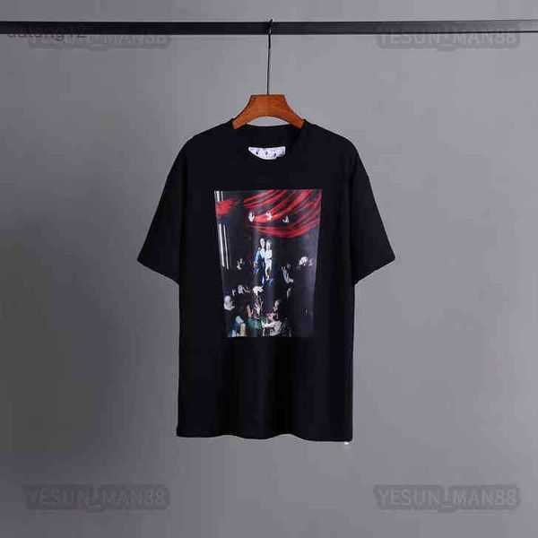 

Designer Luxury Summer Classic t Shirt Painting Virgin Mary Tape 99 Seri Fashion Mens and Womens Loose Round Collar White Black Tee 14 T5GE