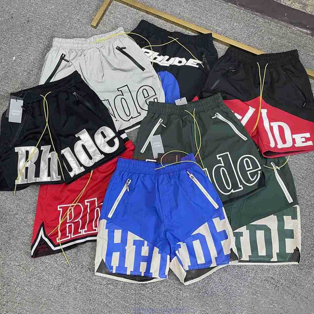 

Designer Short Fashion Casual Clothing Beach shorts High Version Rhude Letter Embroidered Mesh Cropped Shorts Rainbow Mens Womens Sanitary Pants 3m Anti American T, Dk04 black