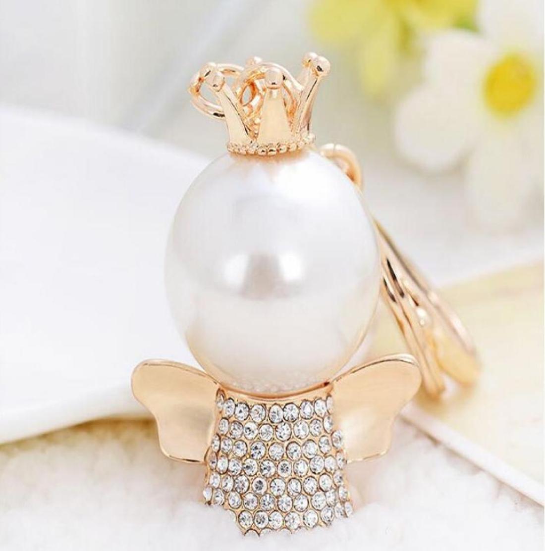 

Lovely Crown Pearl Angel Keychain Car Keyring Rhinestone Crystal Charm Pendant Key Bag Chain Gift New Fashion8591848