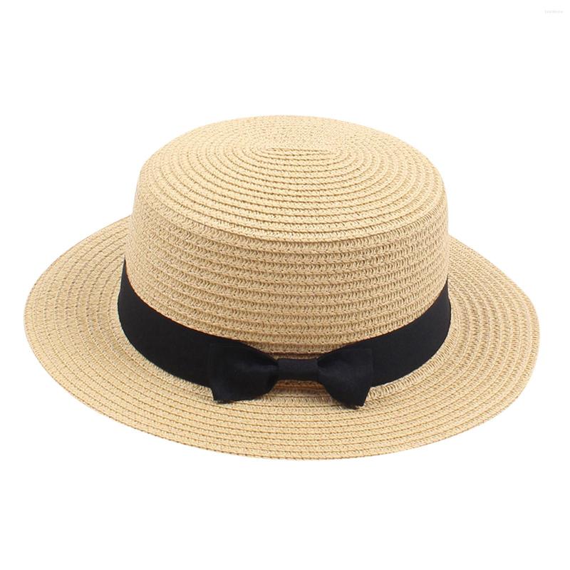 

Wide Brim Hats Classic Summer Parent-child Beach Hat Fashion Casual Panama Solid Women Flat Bowknot Straw Cap Girls 2023 Sun