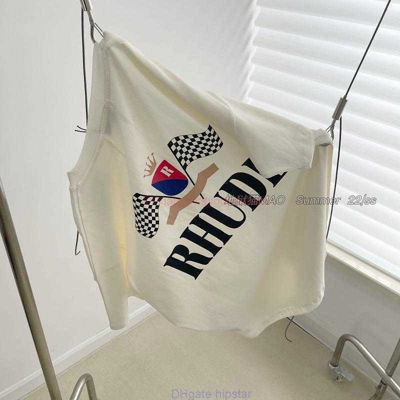 

Designer Fashion Clothing Tees Tshirt Rhude Laif Racing Flag High Street Loose Round Neck Mens Womens Summer Versatile Short Sleeve Tshirts in the Same Style Cotton S, Rh flag beige