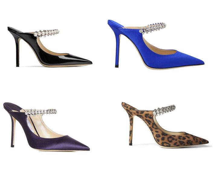 

Luxury Women sandal high heels bing slide mules sandal slipper crystal embellished pointed-toe stilettos heels strass strap thin girl best love sandals with box, 24