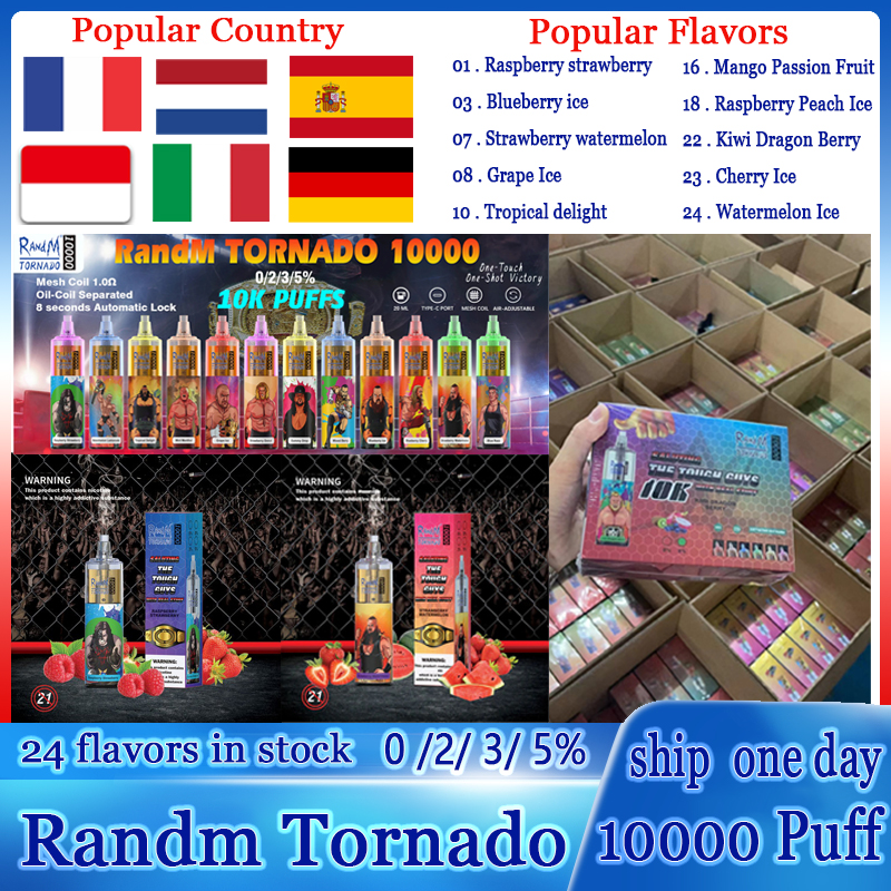 

Original RandM Tornado 10000 Puffs Disposable Vape Pen Disposables Puff 10k 10000 E Cigarettes Rechargeable Battery Airflow Control Mesh Coil 20ml Prefilled Pod