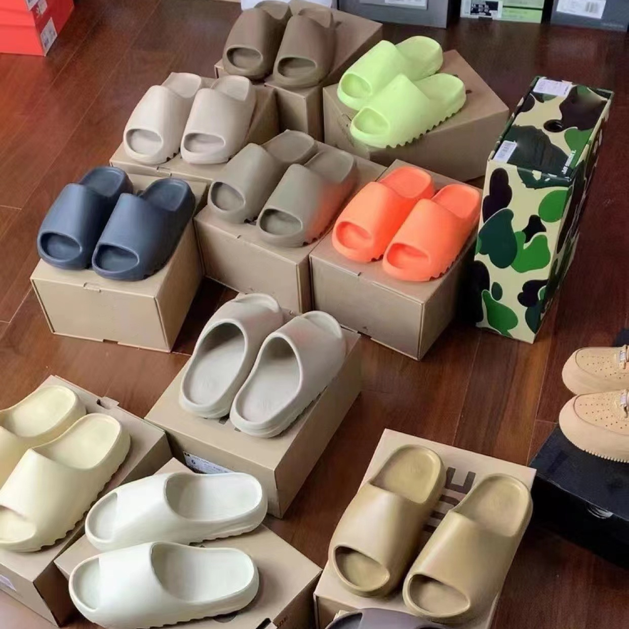 

With Box Foam Runners Designer Slides Men Women Top QualitySlipper Slider Slippers Bone Onyx Resin Pure Ochre Holes Foam Slides Size 35-47