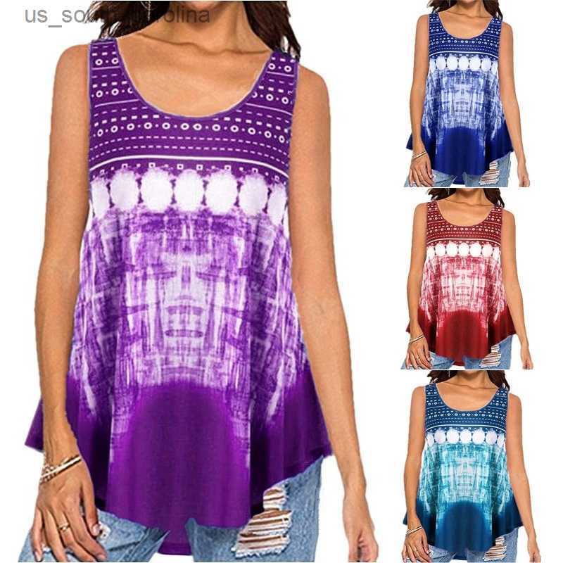 

Camis Loose Plus Size S ~ 5XL Printed Sleeveless T-shirt Women's Fashion Summer Shirt Round Neck Vest Casual T-shirt L230522, Blue