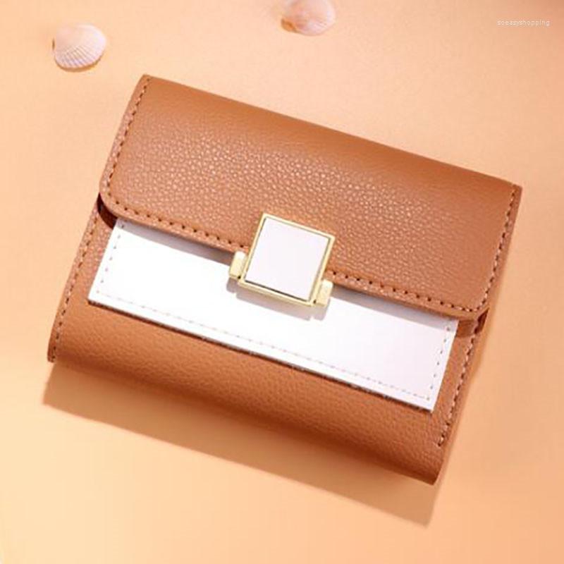 

Wallets Wallet Woman Korean Version Of The Casual Snap Short Multi-Card Color Mtching Card Pack Coin Purse B109, Khaki