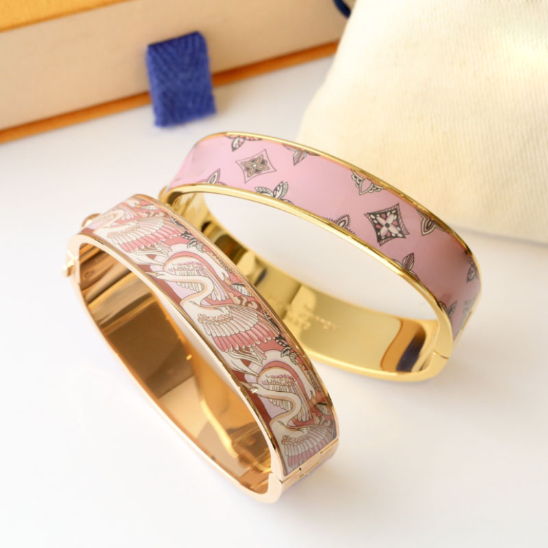 

Enamel clic bangle for women charm bracelets pink enamel cuff top quality