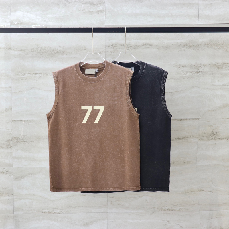 

23ss Spring Summer Flocked Logo 77 Vest Men Tee USA Sleeveless T shirt Short Sleeve Streetwear Cotton Europe Casual Tank, 301 brown