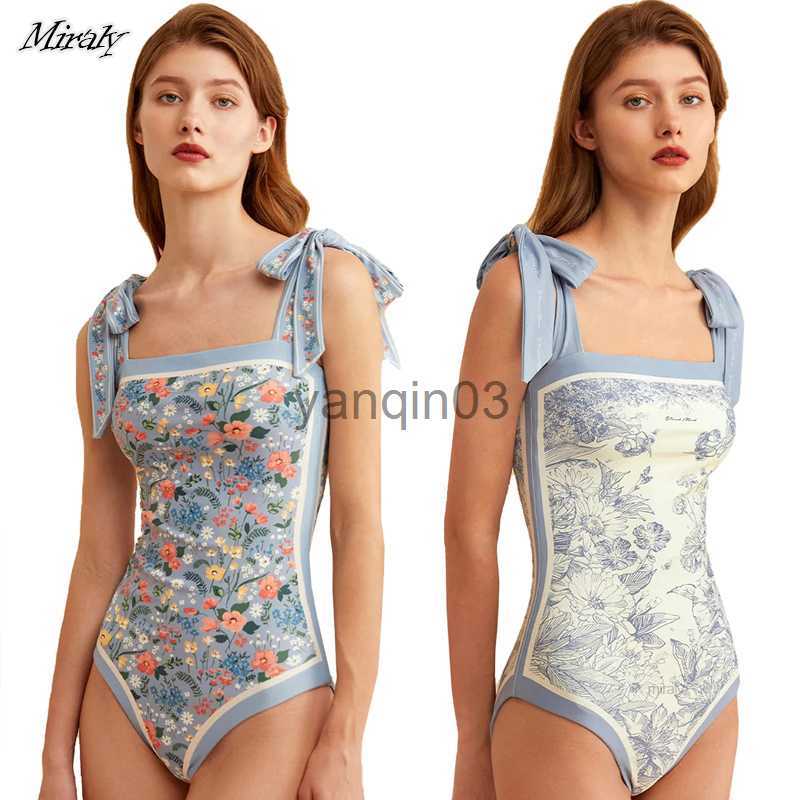 

Women' Swimwear Y2K Fashion Women Floral One Piece Swimsuits Reversible Tie Shoulder Monokini Tummy Control Bathing Suits Square Neck Swimwear J230603, Green