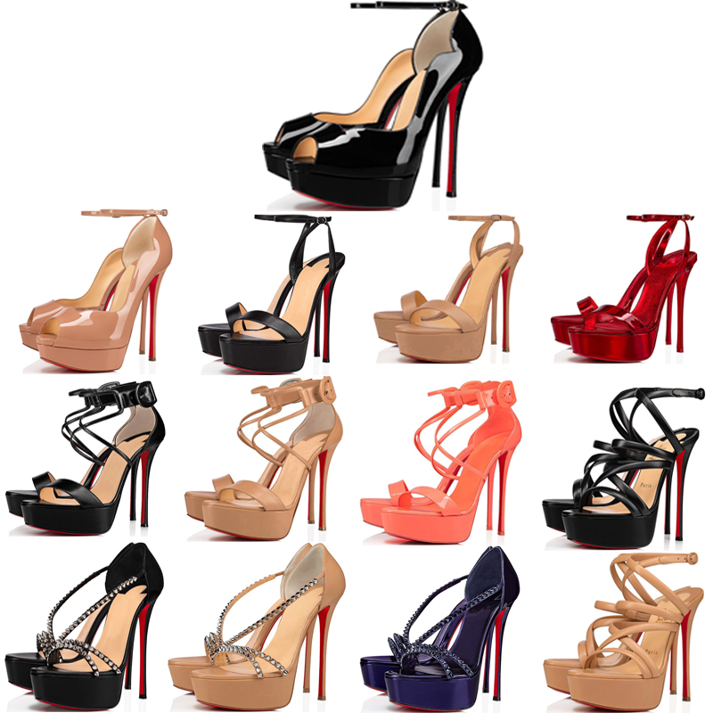 

Fashion Luxury Women Sandal High Heels Senior Loub Queen Alta 150mm Pumps Elegant Lady Slingback Sling Leather Design Wedding Party Stiletto Heel Sandals Box EU 35-43, #11