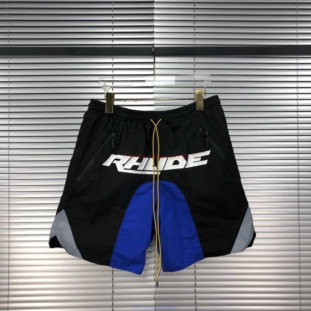 

Designer Short Fashion Casual Clothing Beach shorts Rhude3m Reflective Color Blocking Double Layer Shorts with Highdensity Nylon Twill Fabric Drawstring Accesso, Black and blue contrast
