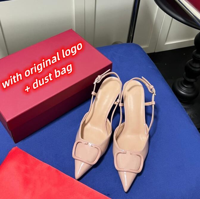 

Brand summer V designer sandals women's high heels pointed toe shallow mouth genuine leather stiletto wedding banquet pointed toe 4cm 6cm 8cm 10cm dust bag 34-44