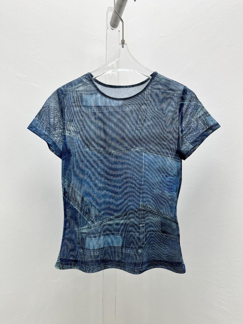 

Women' T Shirts The 2023 Jeans T-shirts Printed Mesh Cloth 0203, Blue