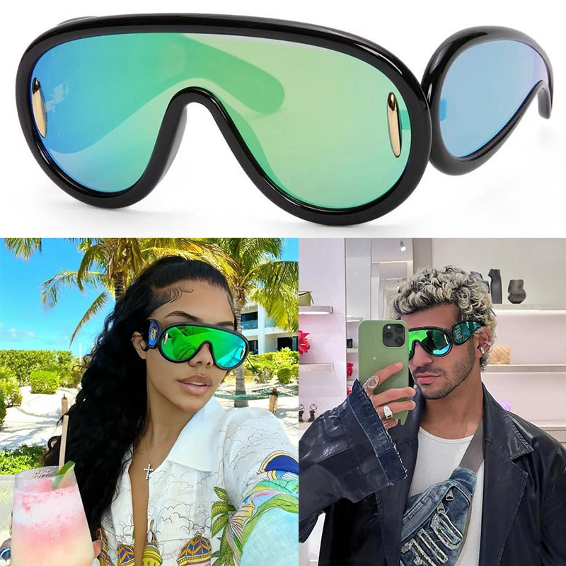 

Womens mens beach Sunglasses Wave Mask Sunglasses In Acetate Designer For Women Men Leisure vacation Glasses Shiny Black Frame Ocean blue lenses With original box