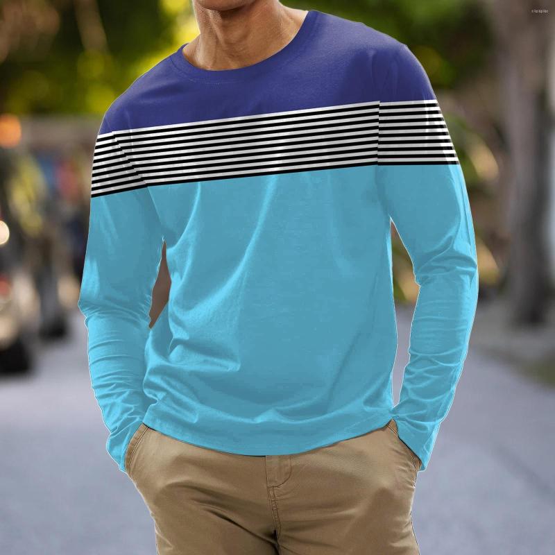 

Men's T Shirts Mens Fashion Casual Sports Striped Stitching Digital Printing Round Neck Shirt Long Sleeve Top, Sky blue