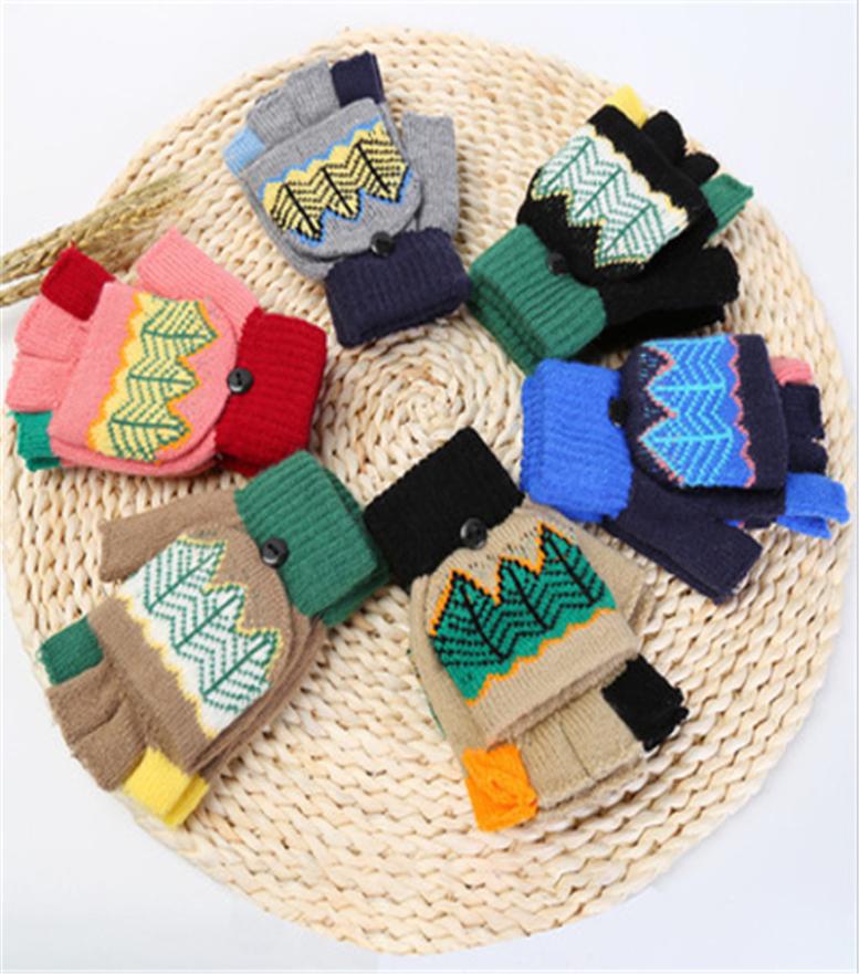 

New Children039s Gloves Cartoon Warm And Cold Proof Five Finger Knitted Gloves For Boys And Girls Children039s Flip Gloves W4841278