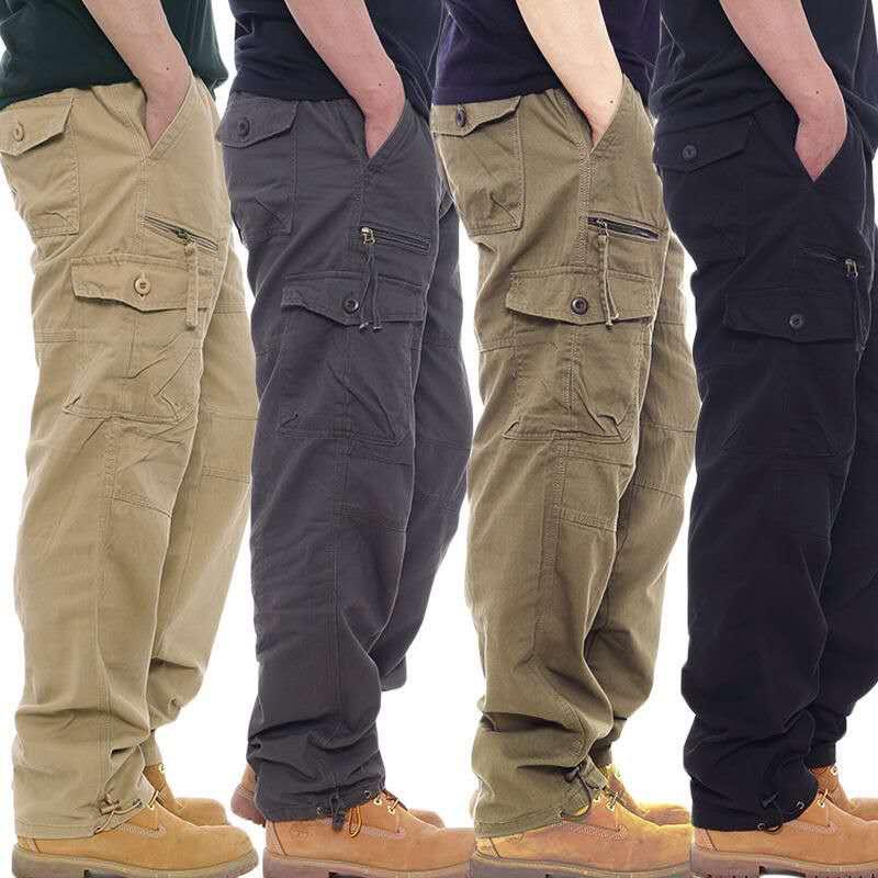 

Pants Men's Military Cargo Pants Overalls Casual Cotton Tactical Pants Male Multi Pockets Army Straight Slacks Baggy Long Trousers, Black