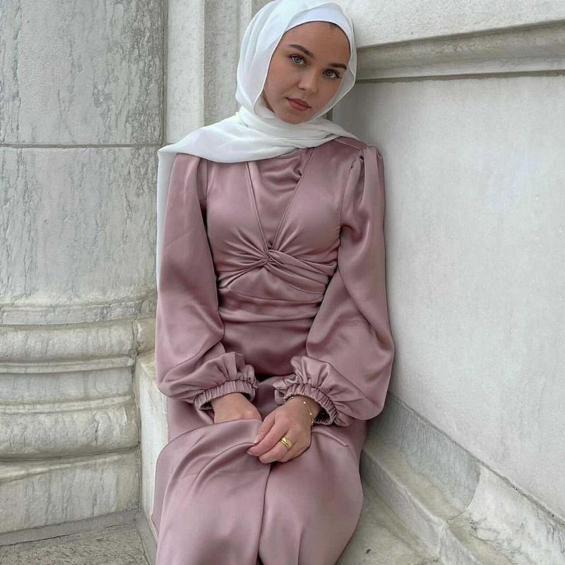 

Ethnic Clothing Ramadan Silk Muslim Dress Abayas For Women Dubai Fashion Islam Kaftan Robe Longue Femme Musulmane Vestidos Largos F2929