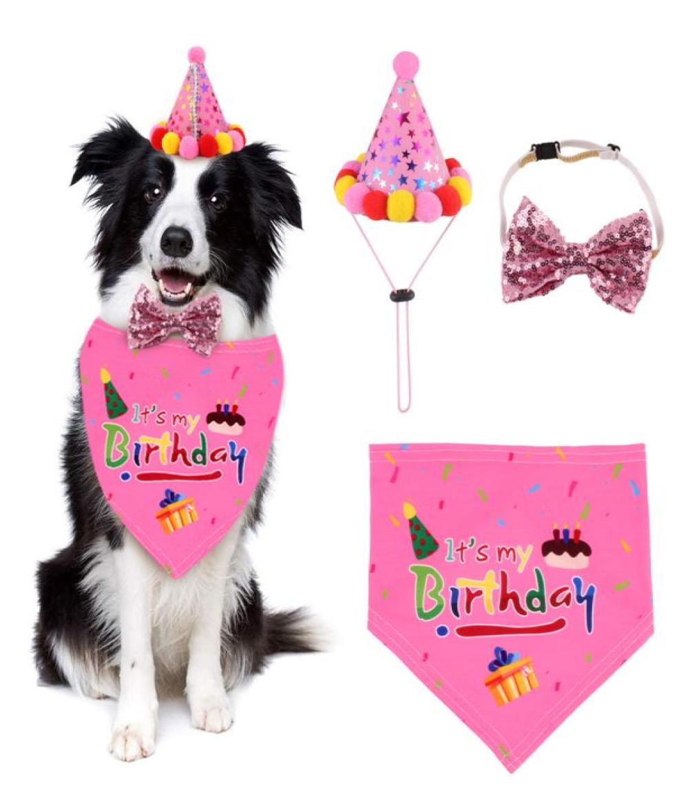 

Dog Birthday Costume Products Three Piece Set Dogs Scarf Hat Collar Handkerchief Bow Tie Cap Party Supplies Pets Accessories1087638