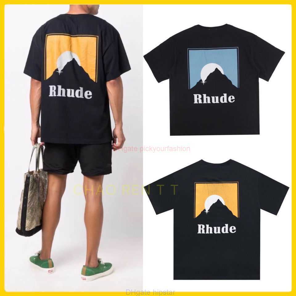 

Designer Fashion Clothing Tees Tshirt Rhude 22x Summer Classic Snow Mountain Sunset Theme Printed Round Neck Loose Casual Short Sleeve Tshirt Cotton Streetwear Top, Snow mountain 2701