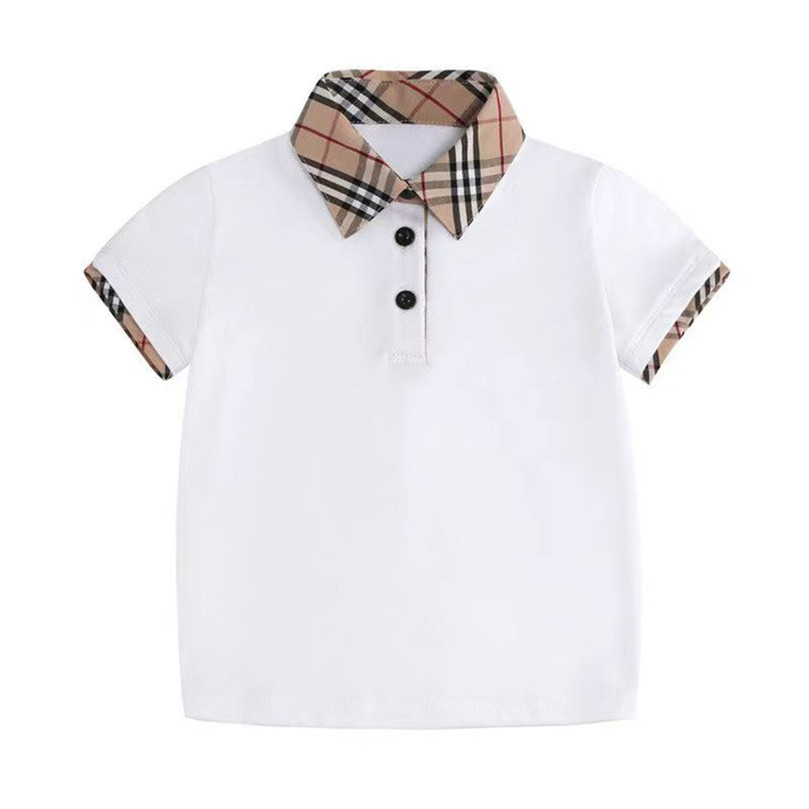 

2023 New Baby Boys Girls Plaid T-shirts Summer Kids Short Sleeve T-shirt Turn-Down Collar Children Tops Tees Child Clothes, 004