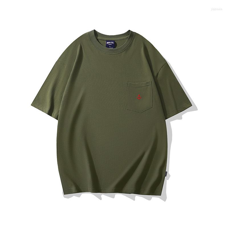

Men's T Shirts Z8021 Summer Fashion Men's Casual Basic Cotton T-shirt High Quality Short Sleeve O-neck Pocket Embroidery Comfortable, Z8021 army green