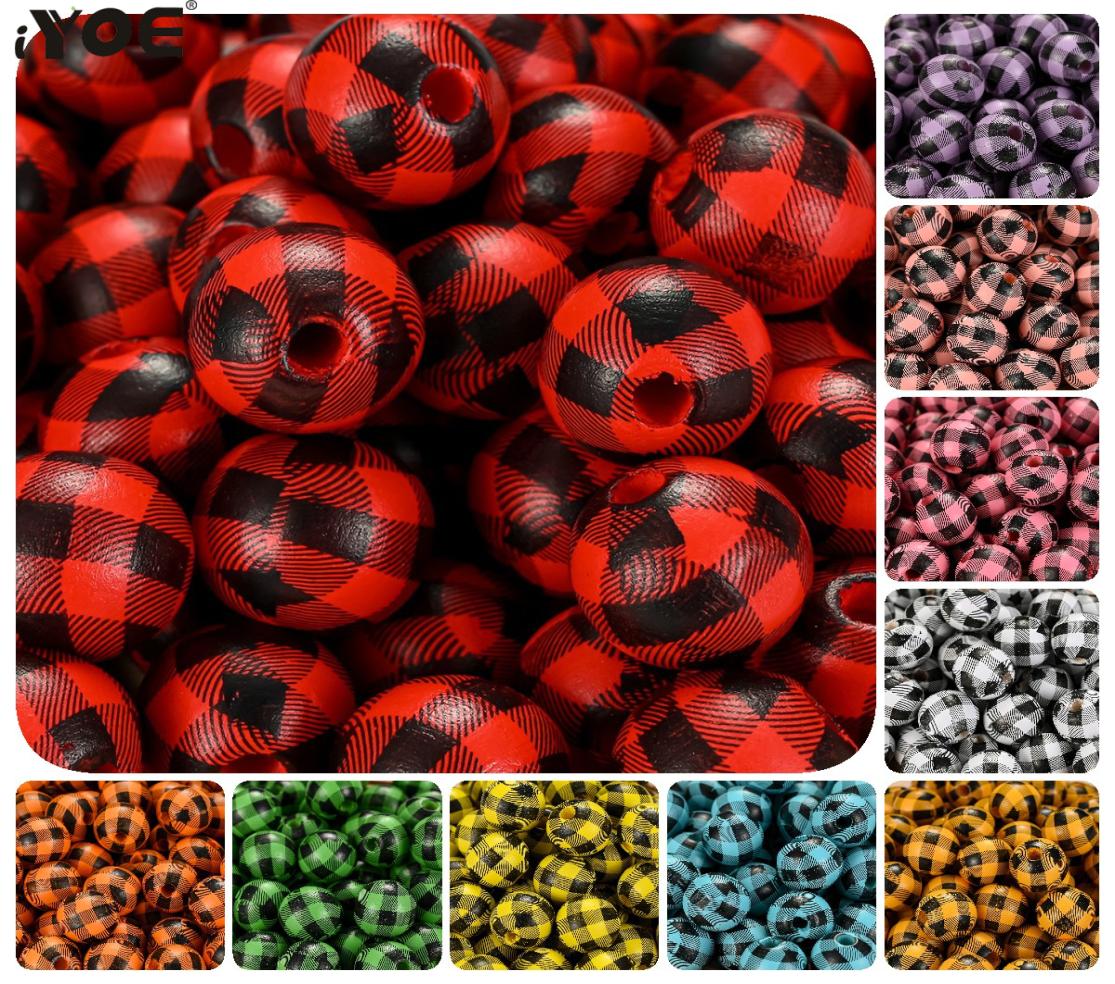 

20pcsPack Wooden Beads Big Round Plaid Printing Loose Spacer Wood Bead for Jewelry Making Necklace DIY Accessories8153806