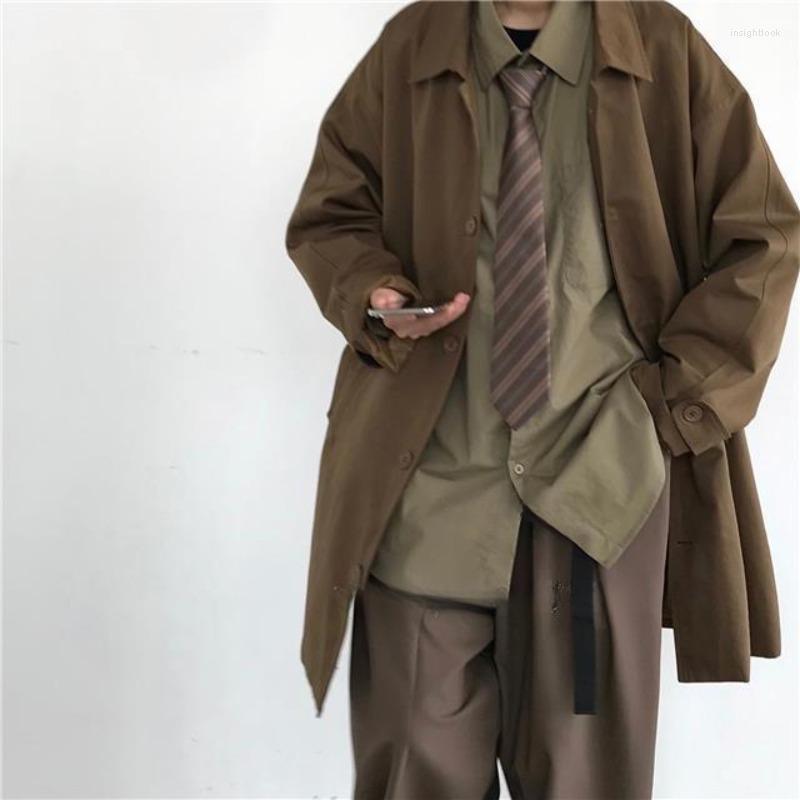 

Men's Trench Coats Japanese Retro Mid-length Casual High Street Windbreaker Boys Girls Single-breasted Loose Overcoat Male Jacket Men's, Black