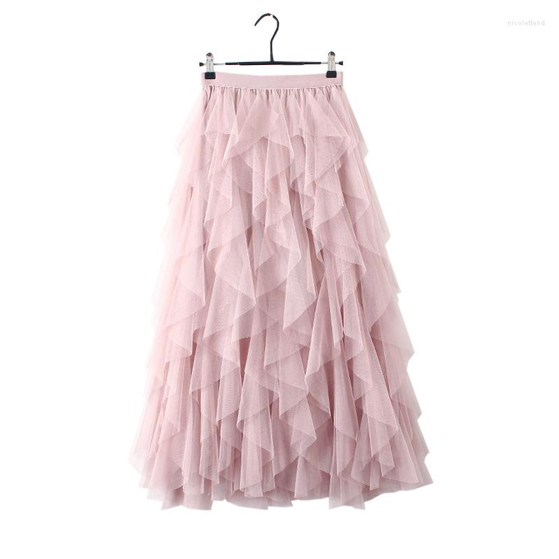 

Skirts Spring 2023 Korean Version Of Elastic Waist Fashion Everything Matching Thin Mesh Stitching Irregular Mid-length Skirt, Black