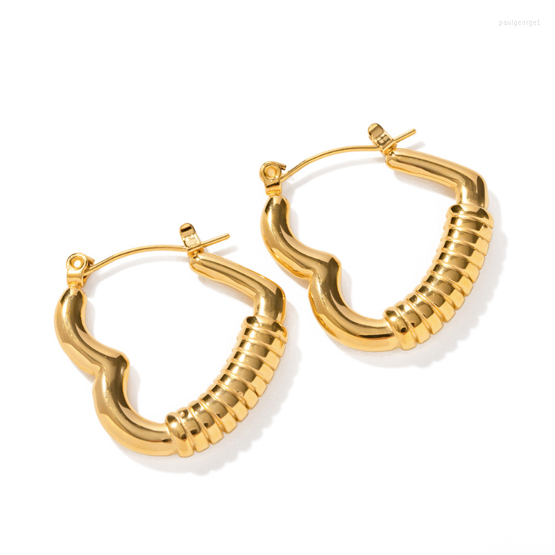 

Hoop Earrings Minar Minimalist Hollow Out Love Heart 18K Gold PVD Plating Titanium Steel Striped Large Earring For Women Gifts