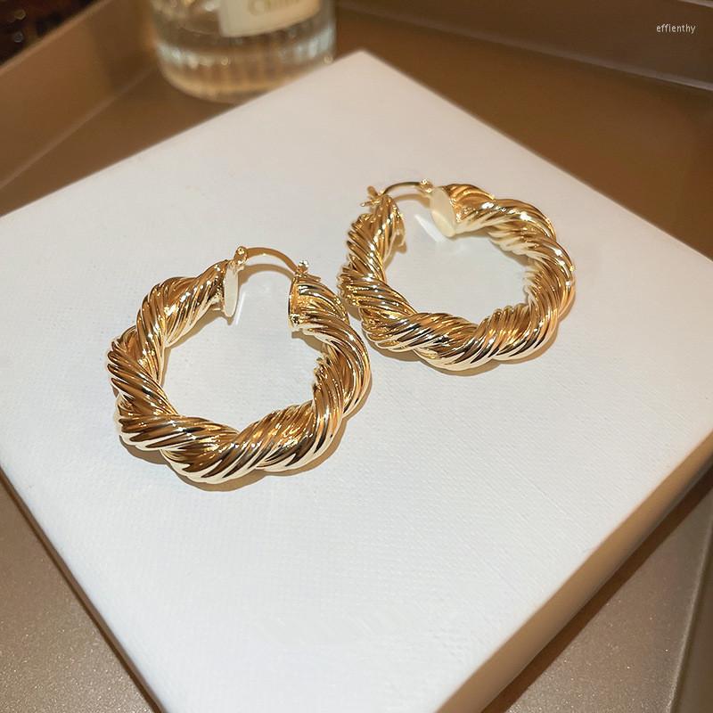 

Hoop Earrings Huitan Twist Metal Gold Color Fashion Women's Ear Circle Temperament Daily Accessories Trendy Jewelry