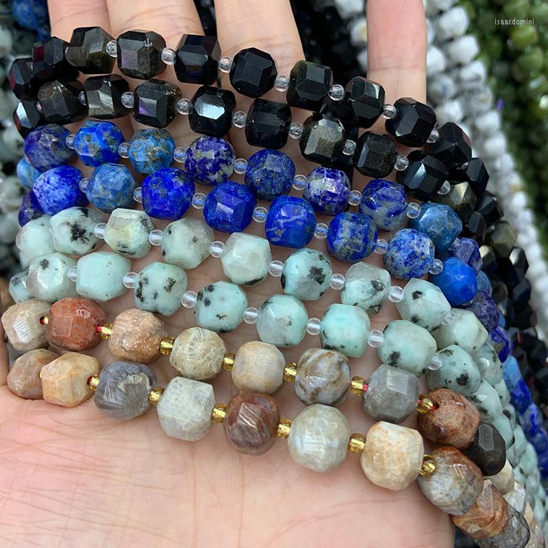 

Loose Gemstones 9-10mm Natural Coral Fessoil Jasper Lapis Lazuli Obsidian Stone Beads 15'' Faceted Cube DIY For Jewelry Making