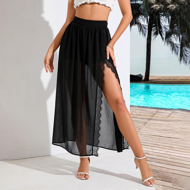 

Women' Shorts Women' Summer Resort Mesh Lace Sidebar Slit Half Skirt Cute Skirts Lingerie, Black