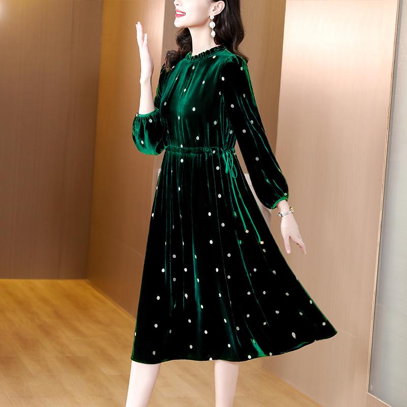 

Dresses Highend Silk Veet Dress 2022 Autumn Winter New Design Beaded Dress Light Ladies Temperament Loose Korean Clothing M870, Black
