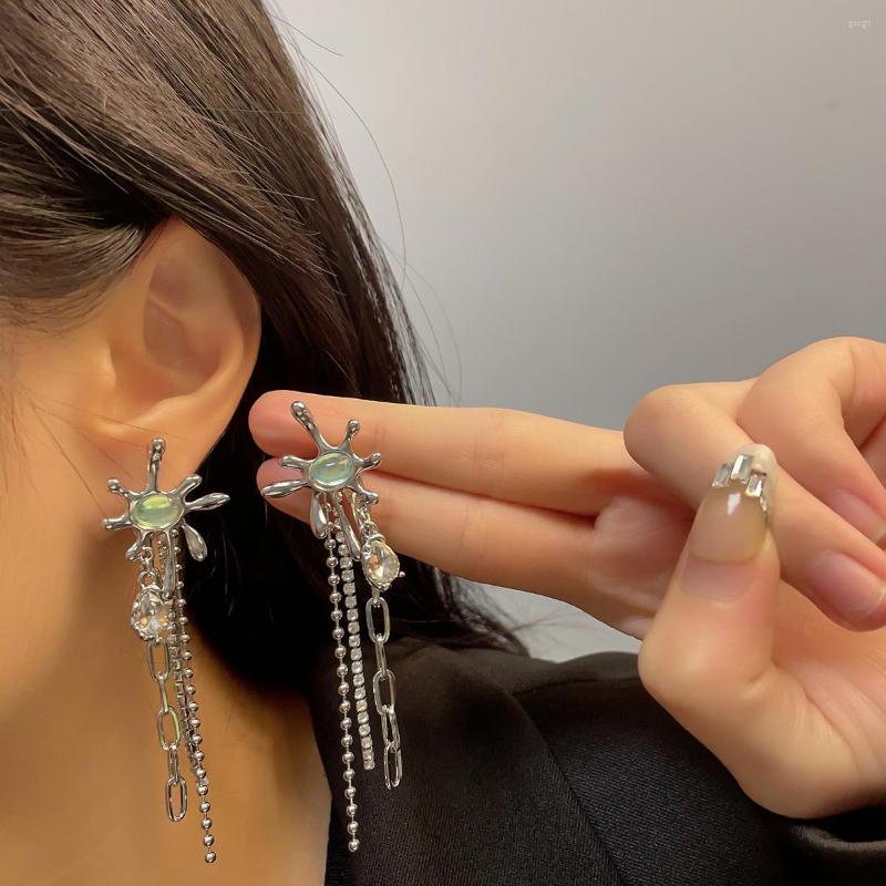 

Stud Earrings Fashion Moonstone Tassel Zircon Women Temperament Personality Cold Wind Earring Party Jewellery Gift